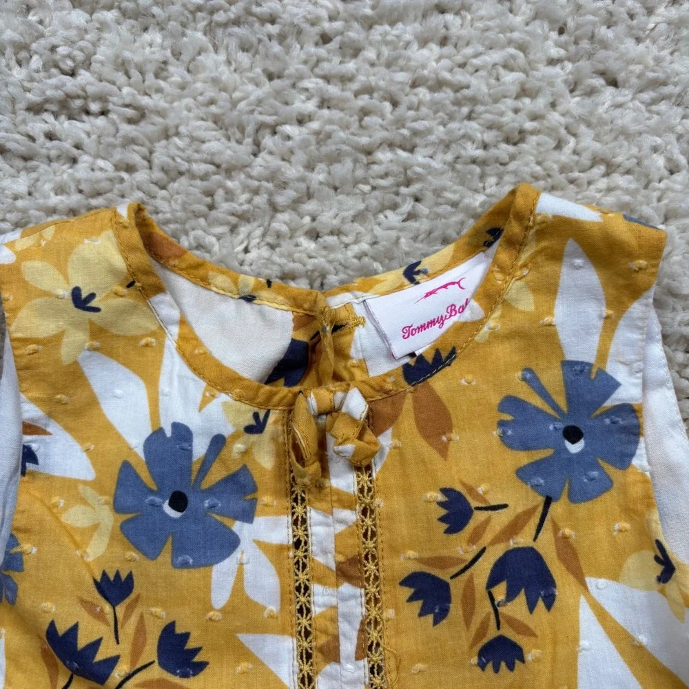 Tommy Bahama Girls Yellow Floral Ruffle Dress‎ Size 4T Sleeveless Tie Neck